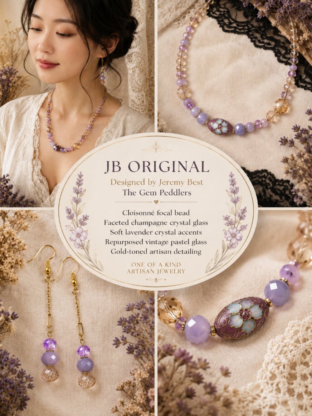 ✨ JB Original Lavender Cloisonné Crystal Necklace & Earring Set ✨ - Picture 3 of 10